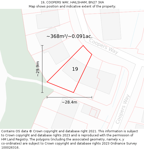 19, COOPERS WAY, HAILSHAM, BN27 3XA: Plot and title map