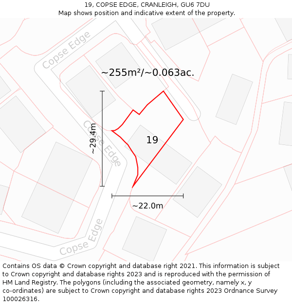 19, COPSE EDGE, CRANLEIGH, GU6 7DU: Plot and title map