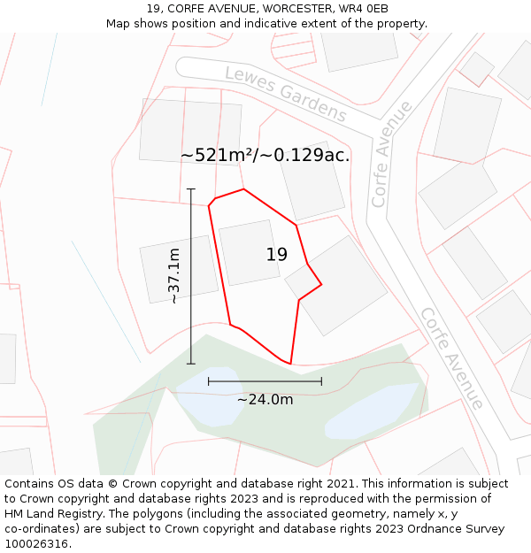 19, CORFE AVENUE, WORCESTER, WR4 0EB: Plot and title map