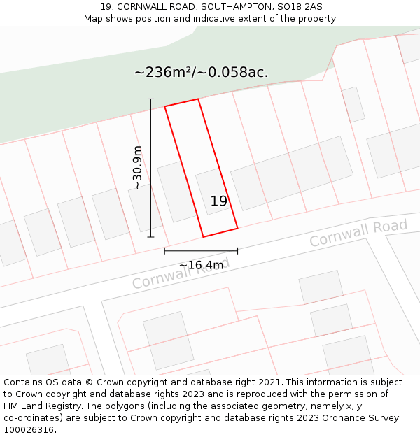 19, CORNWALL ROAD, SOUTHAMPTON, SO18 2AS: Plot and title map