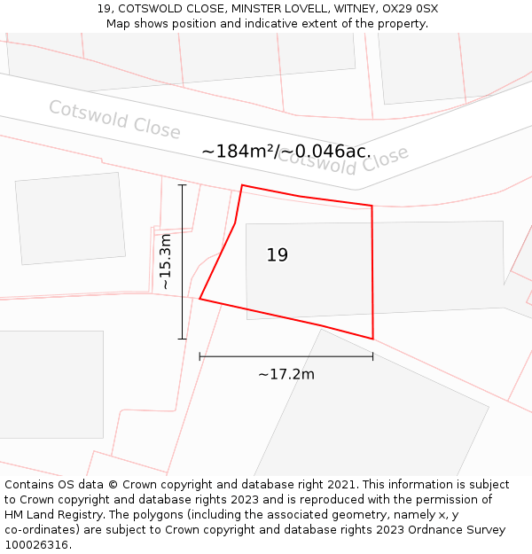 19, COTSWOLD CLOSE, MINSTER LOVELL, WITNEY, OX29 0SX: Plot and title map