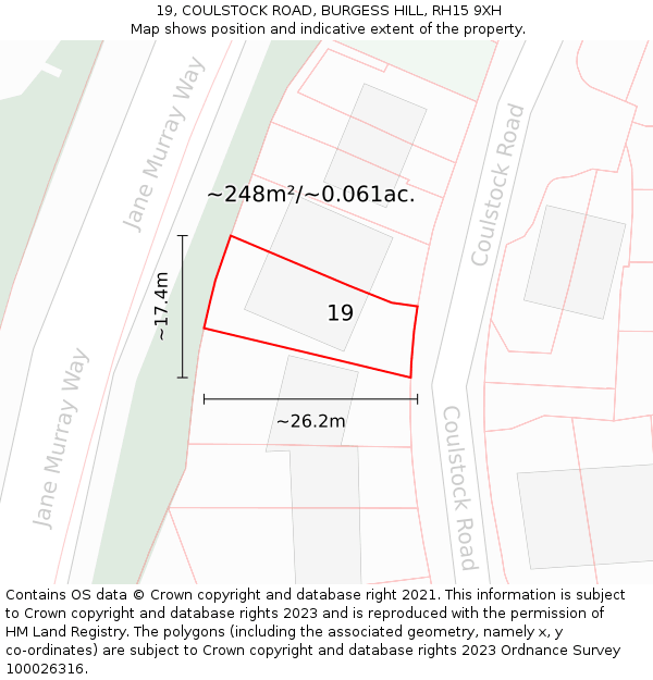 19, COULSTOCK ROAD, BURGESS HILL, RH15 9XH: Plot and title map