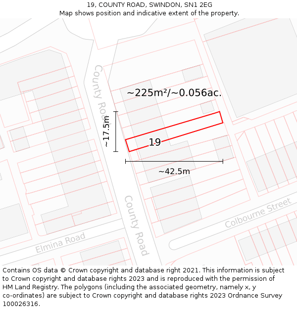 19, COUNTY ROAD, SWINDON, SN1 2EG: Plot and title map
