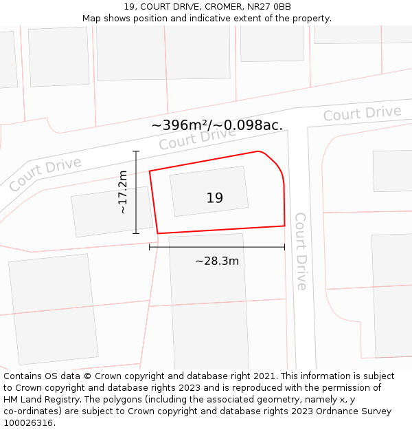 19, COURT DRIVE, CROMER, NR27 0BB: Plot and title map