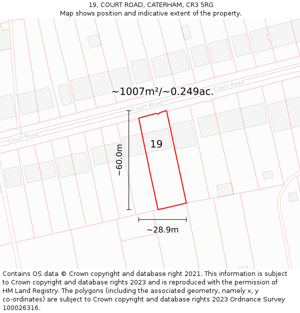 19, COURT ROAD, CATERHAM, CR3 5RG: Plot and title map