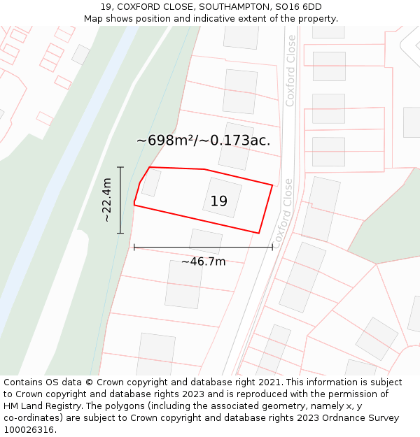 19, COXFORD CLOSE, SOUTHAMPTON, SO16 6DD: Plot and title map