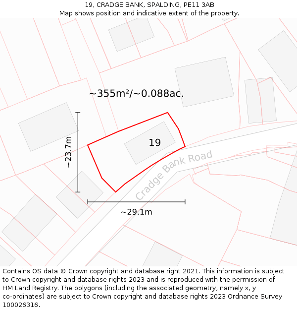 19, CRADGE BANK, SPALDING, PE11 3AB: Plot and title map