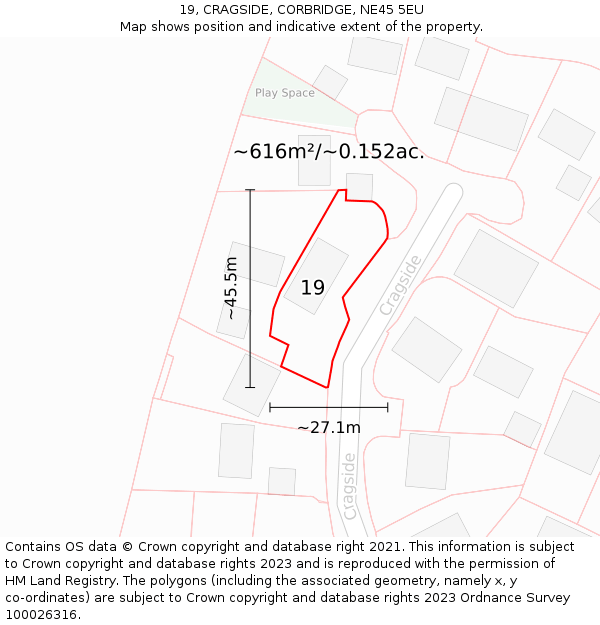 19, CRAGSIDE, CORBRIDGE, NE45 5EU: Plot and title map