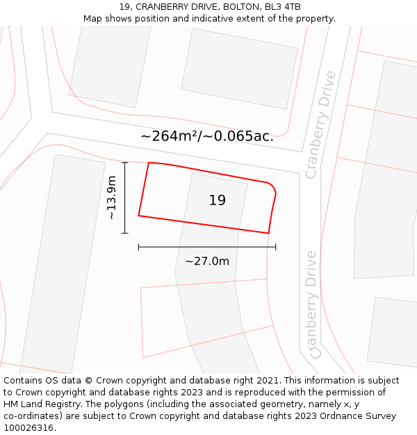 19, CRANBERRY DRIVE, BOLTON, BL3 4TB: Plot and title map