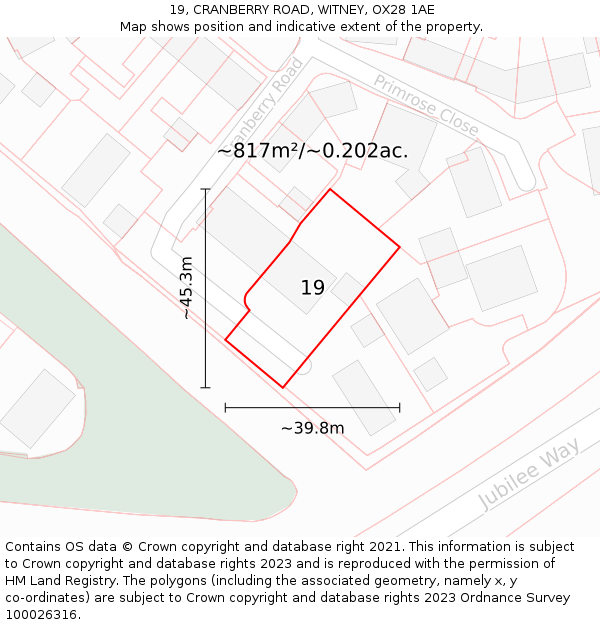 19, CRANBERRY ROAD, WITNEY, OX28 1AE: Plot and title map