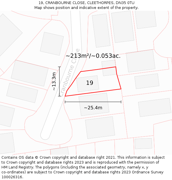 19, CRANBOURNE CLOSE, CLEETHORPES, DN35 0TU: Plot and title map