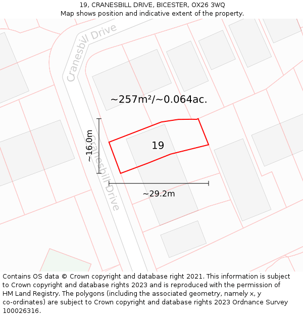 19, CRANESBILL DRIVE, BICESTER, OX26 3WQ: Plot and title map