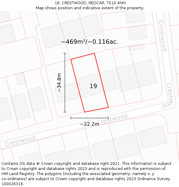 19, CRESTWOOD, REDCAR, TS10 4NN: Plot and title map