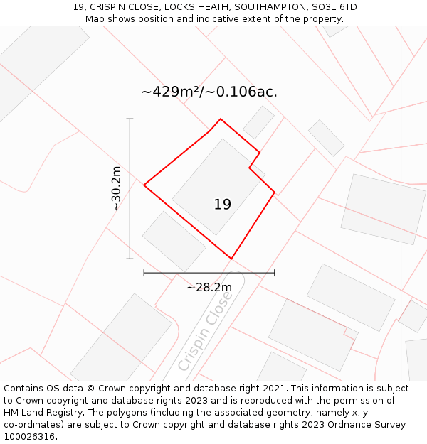 19, CRISPIN CLOSE, LOCKS HEATH, SOUTHAMPTON, SO31 6TD: Plot and title map