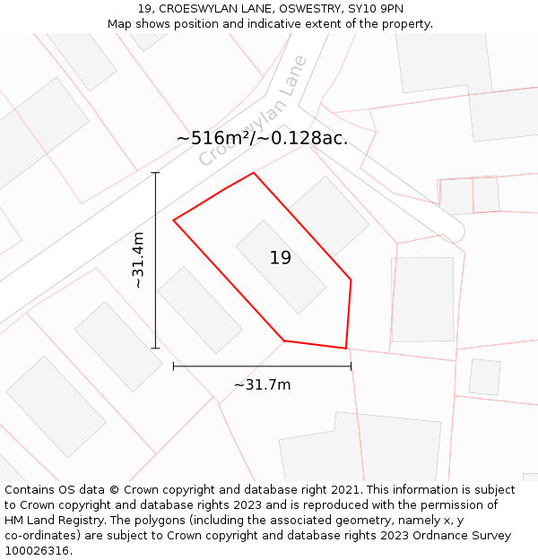 19, CROESWYLAN LANE, OSWESTRY, SY10 9PN: Plot and title map