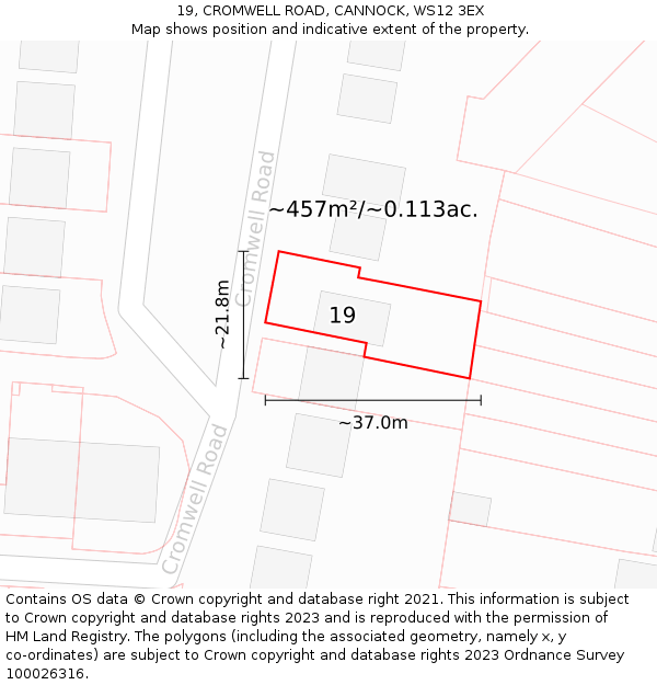 19, CROMWELL ROAD, CANNOCK, WS12 3EX: Plot and title map