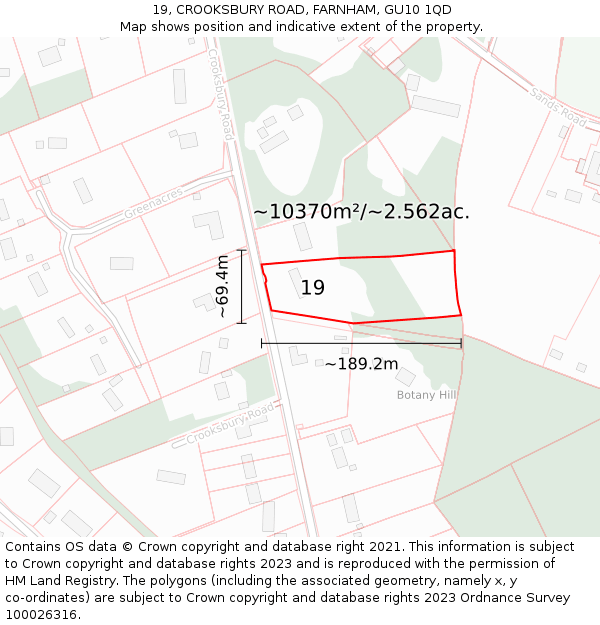 19, CROOKSBURY ROAD, FARNHAM, GU10 1QD: Plot and title map