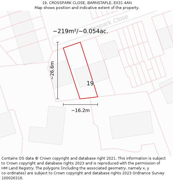 19, CROSSPARK CLOSE, BARNSTAPLE, EX31 4AN: Plot and title map