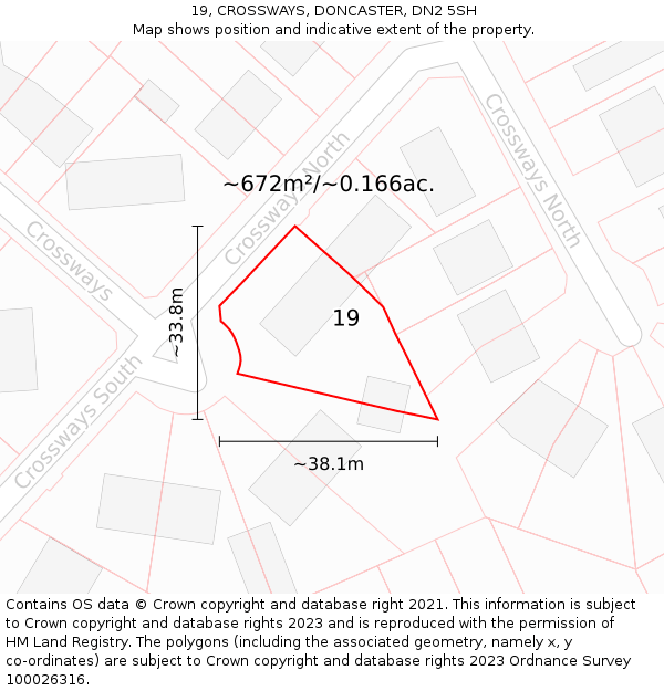 19, CROSSWAYS, DONCASTER, DN2 5SH: Plot and title map