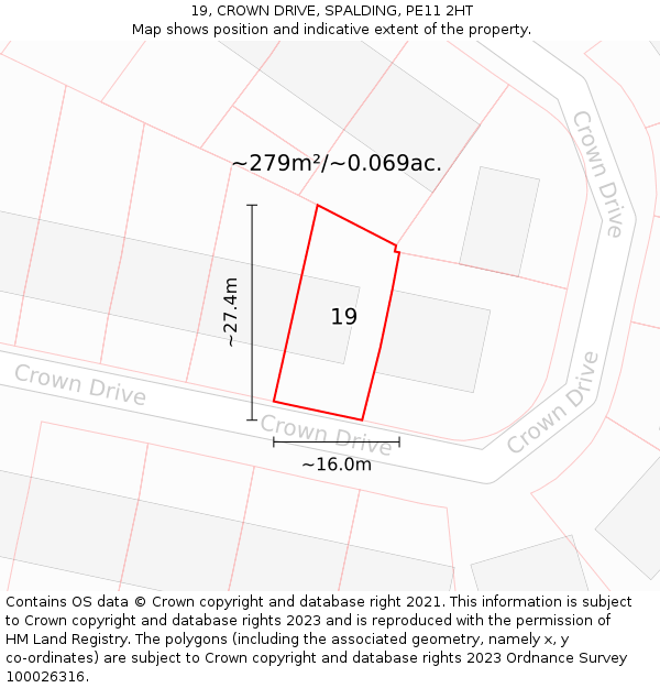 19, CROWN DRIVE, SPALDING, PE11 2HT: Plot and title map