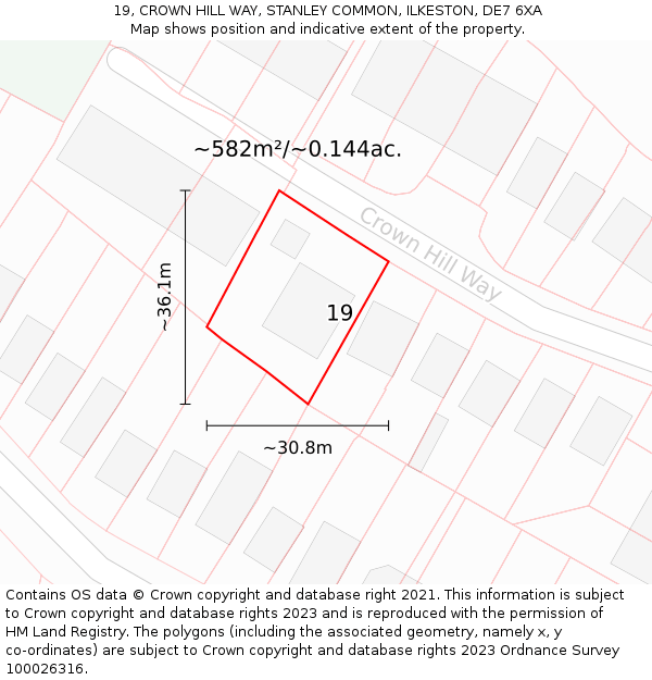 19, CROWN HILL WAY, STANLEY COMMON, ILKESTON, DE7 6XA: Plot and title map