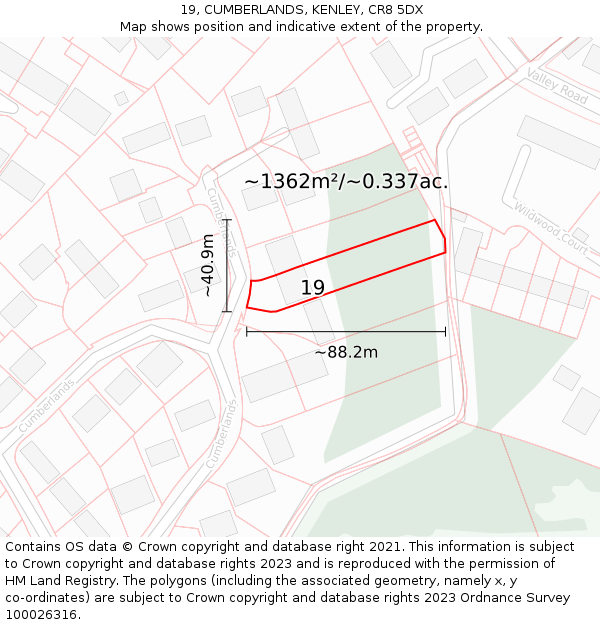 19, CUMBERLANDS, KENLEY, CR8 5DX: Plot and title map