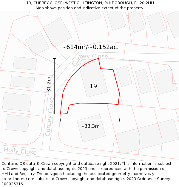 19, CURBEY CLOSE, WEST CHILTINGTON, PULBOROUGH, RH20 2HU: Plot and title map