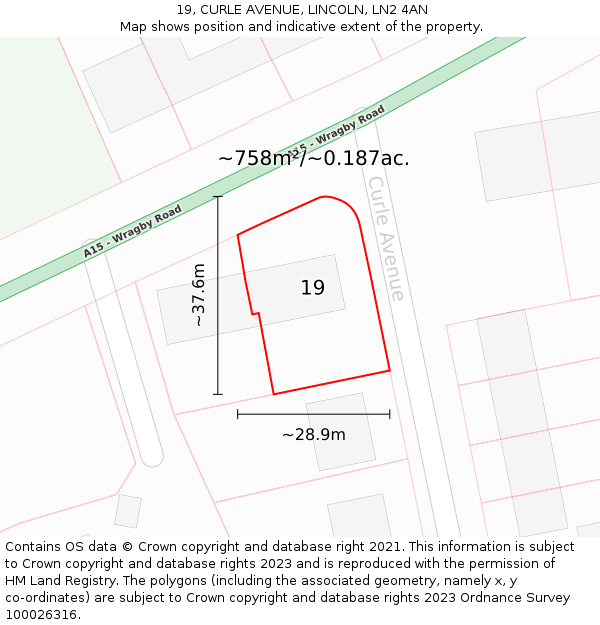 19, CURLE AVENUE, LINCOLN, LN2 4AN: Plot and title map
