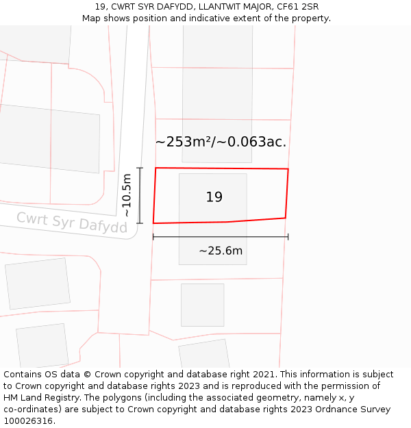 19, CWRT SYR DAFYDD, LLANTWIT MAJOR, CF61 2SR: Plot and title map