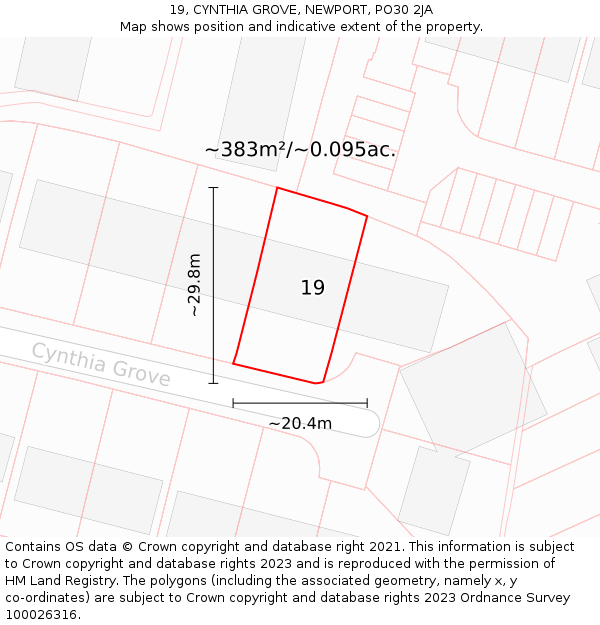 19, CYNTHIA GROVE, NEWPORT, PO30 2JA: Plot and title map