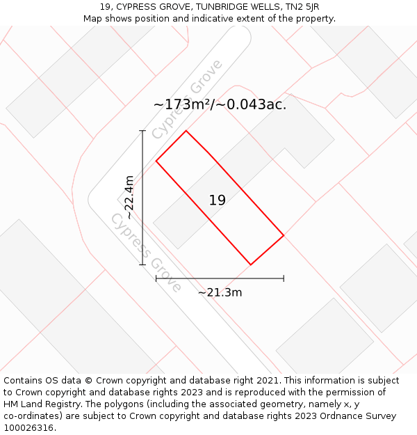 19, CYPRESS GROVE, TUNBRIDGE WELLS, TN2 5JR: Plot and title map