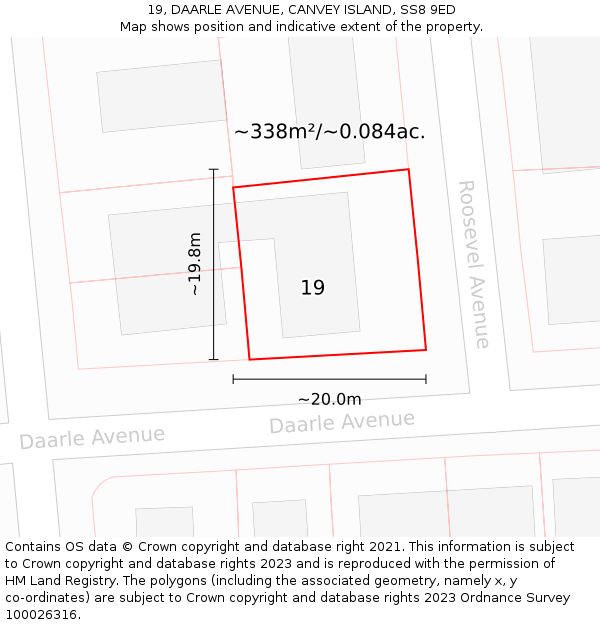 19, DAARLE AVENUE, CANVEY ISLAND, SS8 9ED: Plot and title map