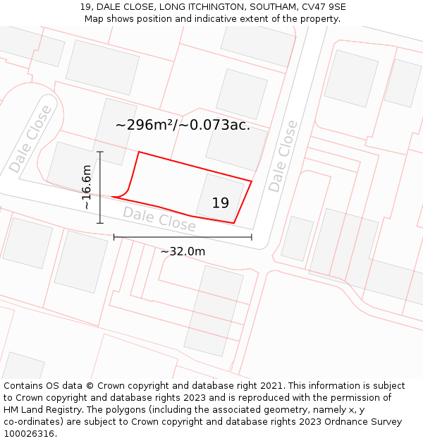 19, DALE CLOSE, LONG ITCHINGTON, SOUTHAM, CV47 9SE: Plot and title map