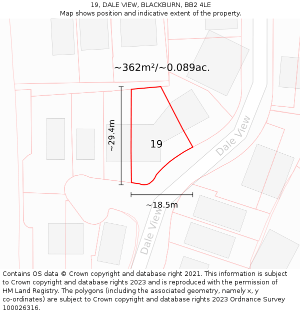 19, DALE VIEW, BLACKBURN, BB2 4LE: Plot and title map