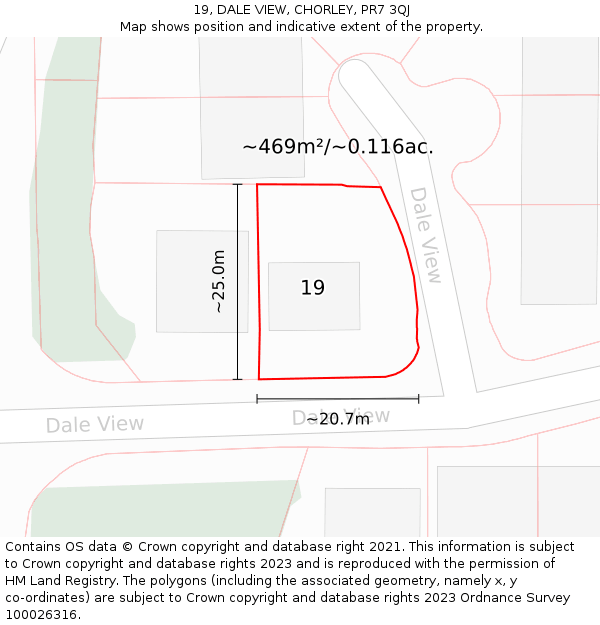 19, DALE VIEW, CHORLEY, PR7 3QJ: Plot and title map