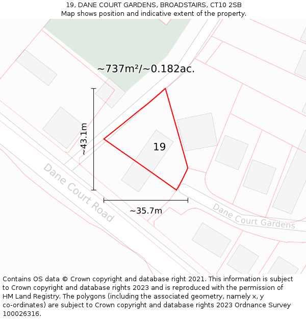 19, DANE COURT GARDENS, BROADSTAIRS, CT10 2SB: Plot and title map