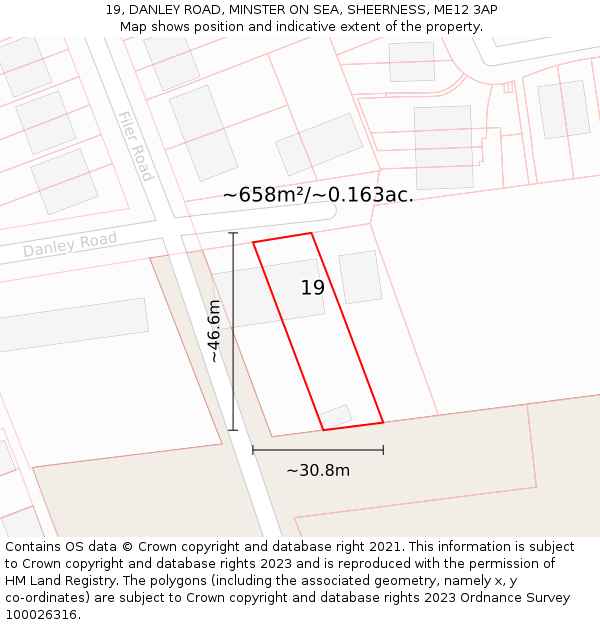 19, DANLEY ROAD, MINSTER ON SEA, SHEERNESS, ME12 3AP: Plot and title map