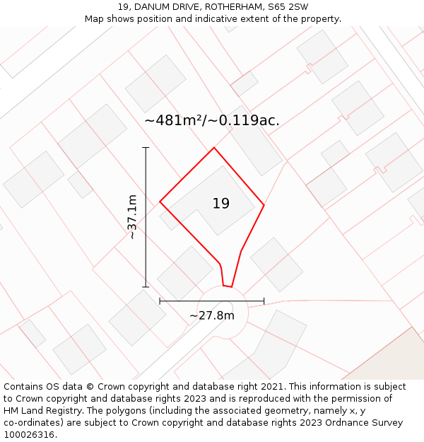 19, DANUM DRIVE, ROTHERHAM, S65 2SW: Plot and title map