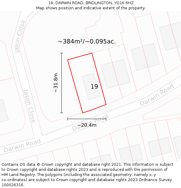 19, DARWIN ROAD, BRIDLINGTON, YO16 6HZ: Plot and title map