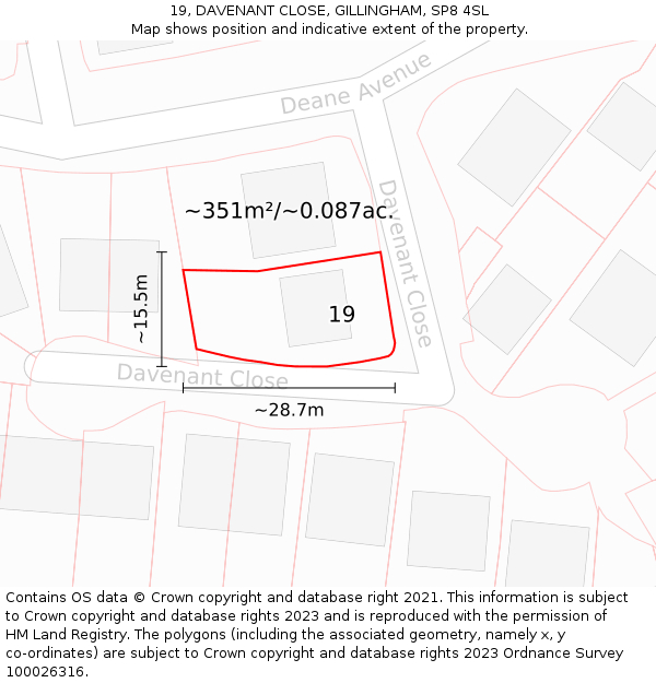 19, DAVENANT CLOSE, GILLINGHAM, SP8 4SL: Plot and title map