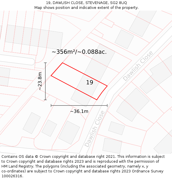 19, DAWLISH CLOSE, STEVENAGE, SG2 8UQ: Plot and title map