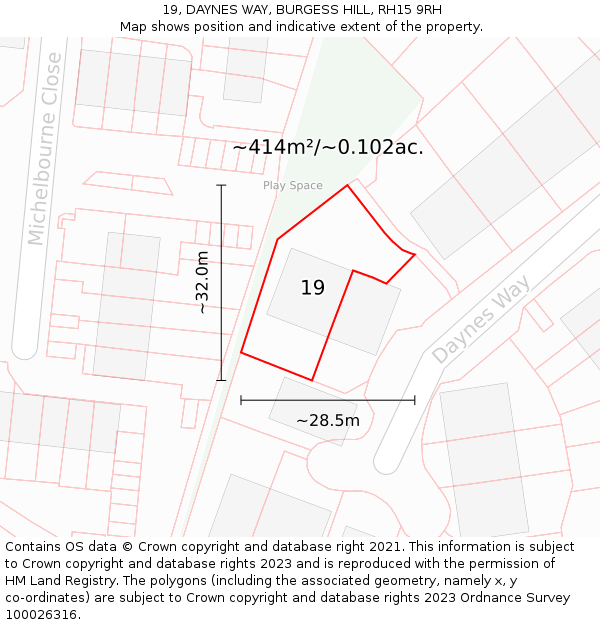 19, DAYNES WAY, BURGESS HILL, RH15 9RH: Plot and title map