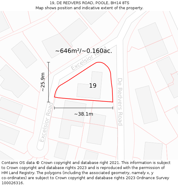 19, DE REDVERS ROAD, POOLE, BH14 8TS: Plot and title map