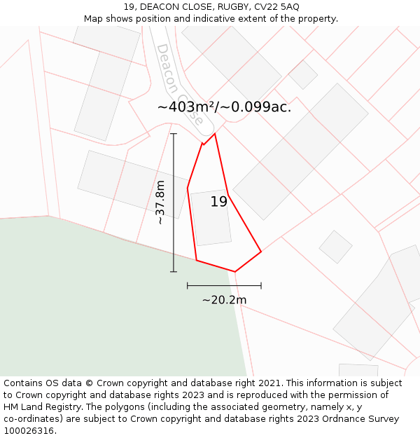 19, DEACON CLOSE, RUGBY, CV22 5AQ: Plot and title map