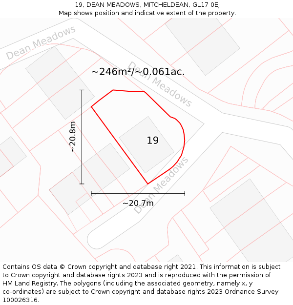 19, DEAN MEADOWS, MITCHELDEAN, GL17 0EJ: Plot and title map