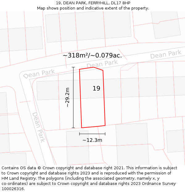 19, DEAN PARK, FERRYHILL, DL17 8HP: Plot and title map