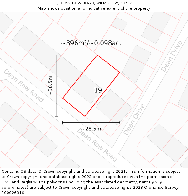 19, DEAN ROW ROAD, WILMSLOW, SK9 2PL: Plot and title map