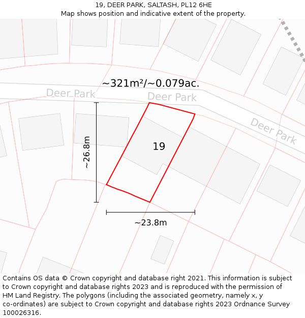 19, DEER PARK, SALTASH, PL12 6HE: Plot and title map