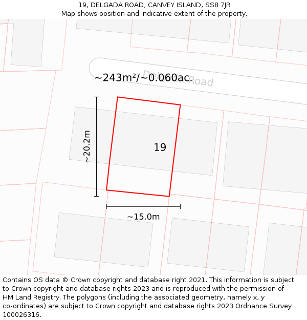 19, DELGADA ROAD, CANVEY ISLAND, SS8 7JR: Plot and title map