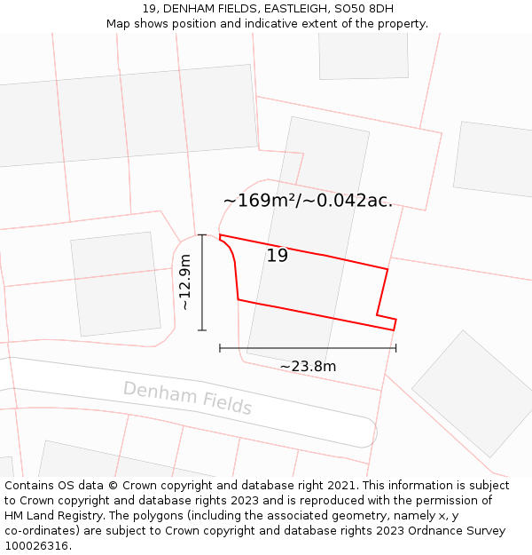 19, DENHAM FIELDS, EASTLEIGH, SO50 8DH: Plot and title map